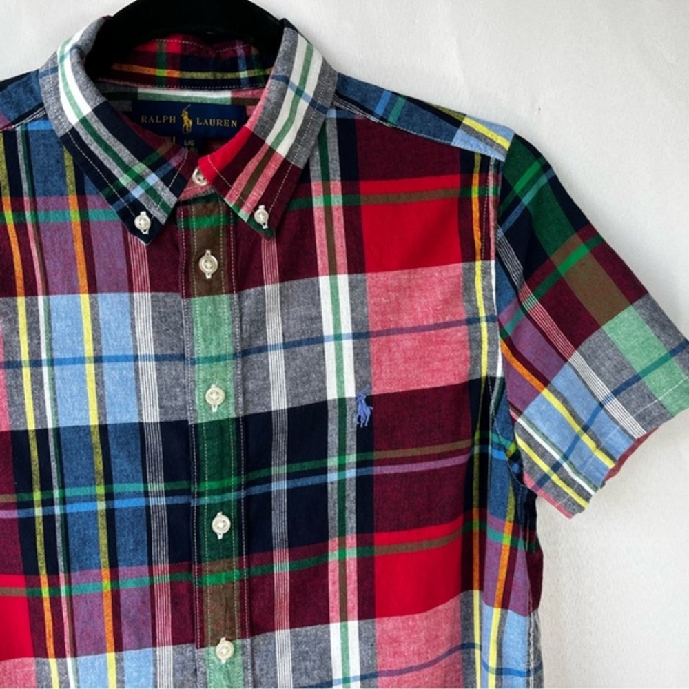 Polo Ralph Lauren Boy's L(14-15) Madras Plaid Button Down Short Sleeve Shirt
